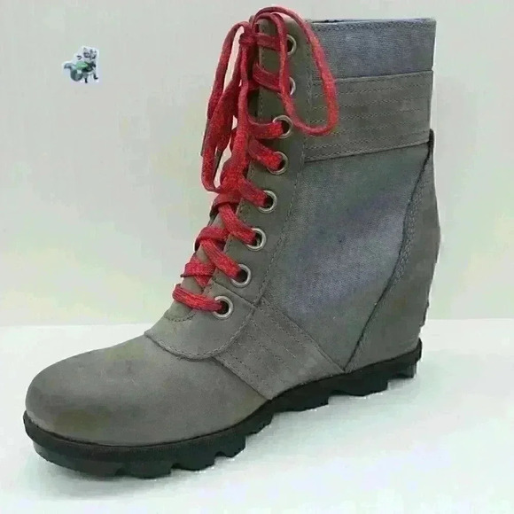 Sorel Lexie Women's Gray Leather Lace Up Wedge Boots Size US 10 - Picture 4 of 10